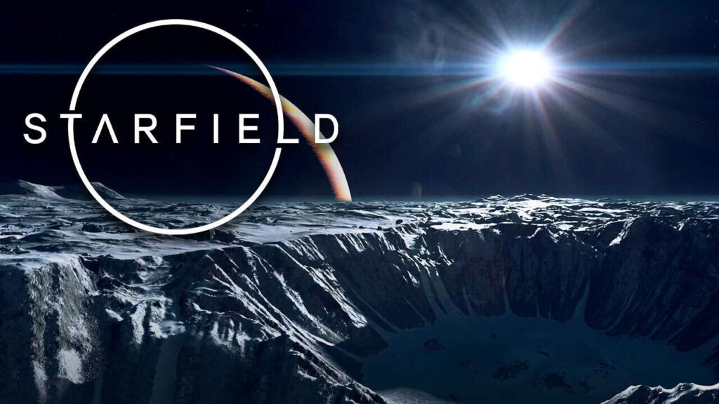 Starfield logo over a planet landscape