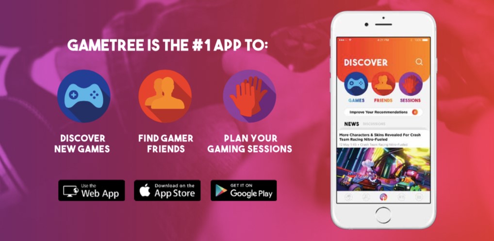 GameTree is a dedicated app with a voice chat for gamers, available on Android, iOS, and as a web app.